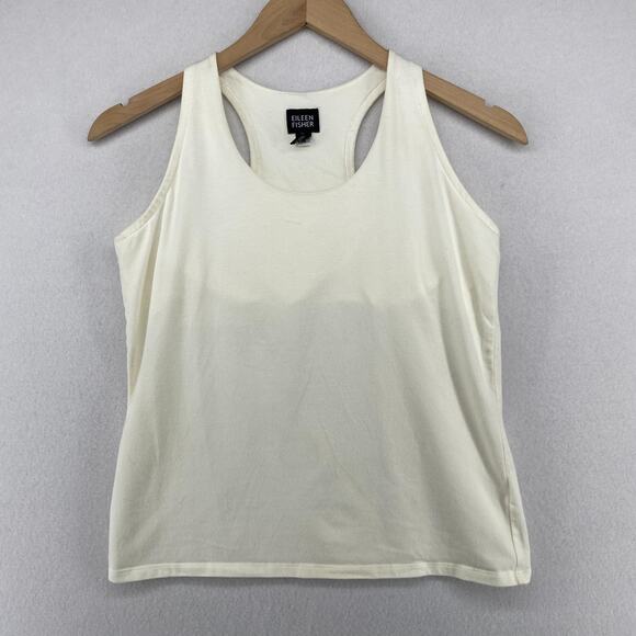 EILEEN FISHER Tank Top M Stretch Cotton Jersey Shelf Bra Racerback Off White USA - Picture 1 of 10